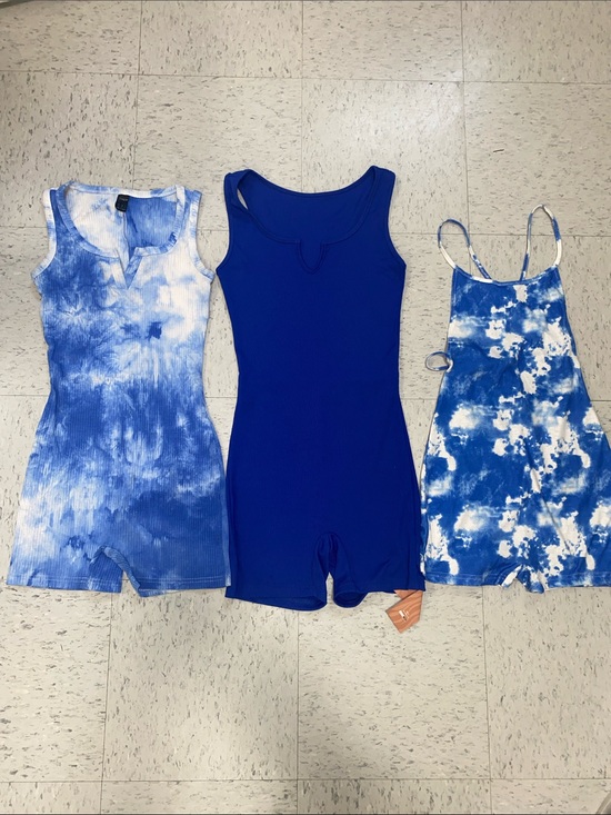 SHEIN Pants - SHEIN women Royal & Tie-Dye Blue short Romper Set ribbed Xsmall xs bundle